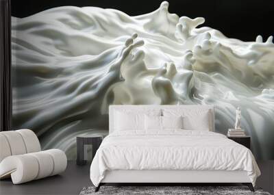 A large white sea of swirling milk on black background Wall mural