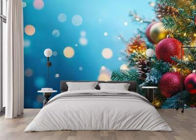 A vibrant Christmas tree decorated with colorful ornaments Wall mural