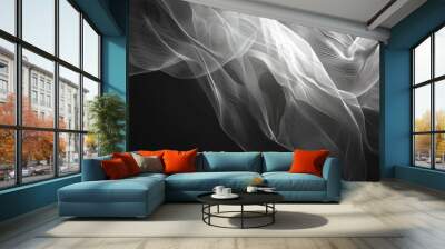 Abstract White Wave on Black Background Wall mural