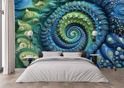 Beautiful blue and green spiral design with intricate details Wall mural