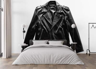 Black Leather Jacket on White Background Wall mural