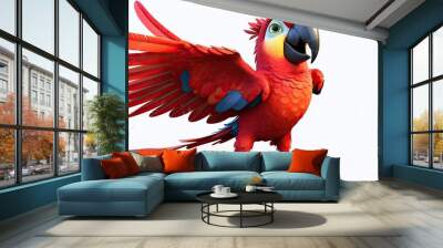 Cartoon red parrot bird character pointing with its wing Wall mural