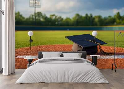 Graduation Cap on Baseball Field Wall mural