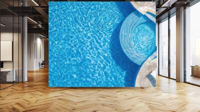 Swimming pool blue water in summer top view angle. Aerial view images of swimming pool in a sunny day which suitable for sport or relax on vacation time or workout for burn some calories in holiday. Wall mural