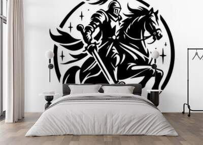 equestrian knight vector logo design. Horse warrior vector. war horse silhouette Wall mural