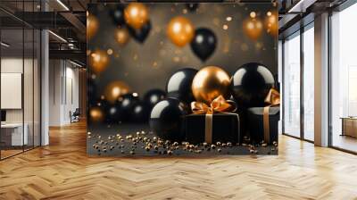 Happy birthday gold and black celebration background. Wall mural