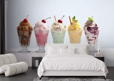 Assortment of ice - cream sundaes with copy space  by generative ai Wall mural