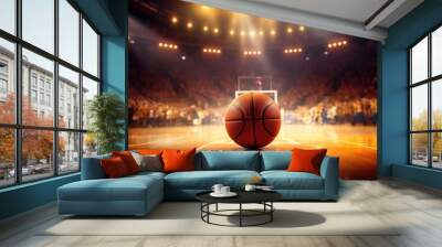 Basketball in a arena in background,Generative AI Wall mural