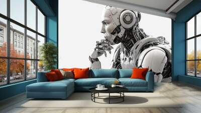 Thinking robot,white humanoid robot Thinking ,isolated white background, Generative ai
 Wall mural