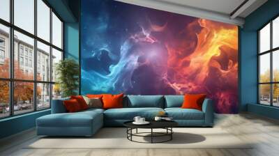 Blue and orange abstract nebula gas clouds in outer space. Colorful background. Wall mural