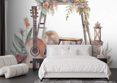 watercolor of a stage with musical instruments Wall mural