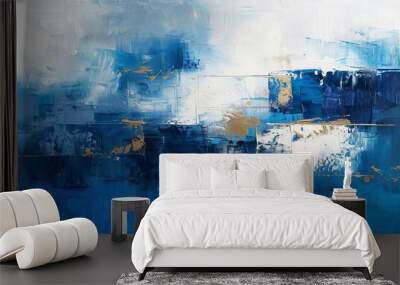 Blue white abstract painting, Generative AI  Wall mural