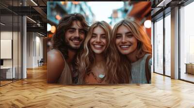 Group of friends enjoying a happy day in the city, smiling and having fun together, Generative AI Wall mural