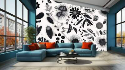 Ukrainian style floral abstract  ornament pattern. Collage contemporary hand drawn print. Wall mural