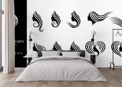 beauty woman face set in silhouette calligraph hairstyle Wall mural