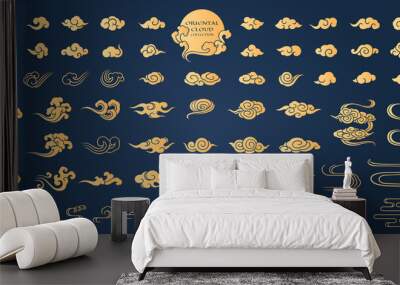 Chinese cloud oriental element vector illustration big collection gradient filled golden silhouette style Wall mural