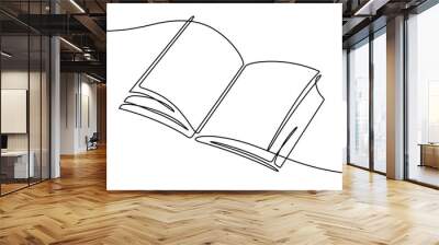 Continuous line drawing of book opening vector illustration Wall mural