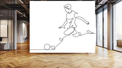 continuous line drawing of man shooting football vector illustration for advertising,celebration,document, application, website, web, mobile app, printing, banner, logo, poster design, etc. Wall mural