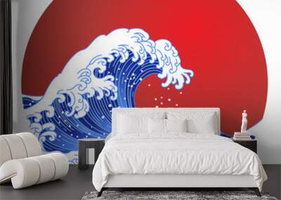 Japan oriental great wave in sun shape vector. Wall mural