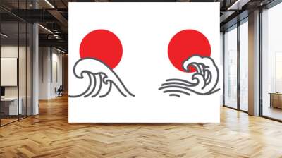 Japan wave and red sun vector illustration Wall mural