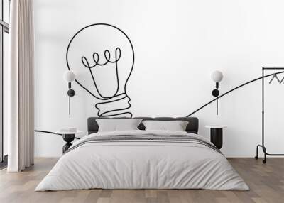 light bulb one line drawing continuous Wall mural