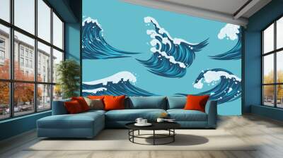 Sea wave,ocean vector flat design illustration.Isolated water splash set. Wall mural