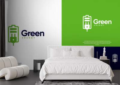 battery and cable logo, green renewable energy, natural energy, design vector illustration. Wall mural