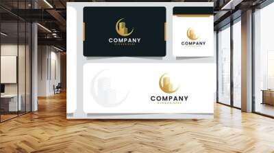 building, moon ,with gold color , logo design inspiration Wall mural