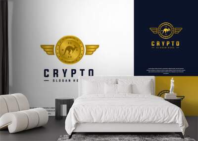 kangaroo logo with combination of digital currency, crypt coin, investment, logo design technology. Wall mural