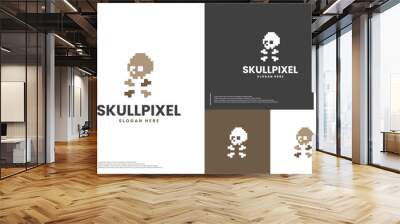 skull pixel art, suitable for gaming and cyberspace, logo design illustration. Wall mural