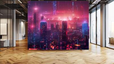 Futuristic Smart Cyber City: Innovative Urban Landscape in Digital Circuitry, futuristic technology concept,  graphic banner design Wall mural