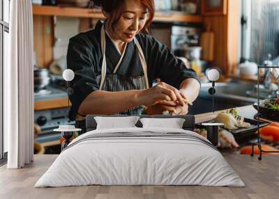 asian woman cooking sushi at the kitchen Wall mural