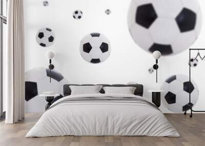 flying leather soccer balls isolated on white Wall mural