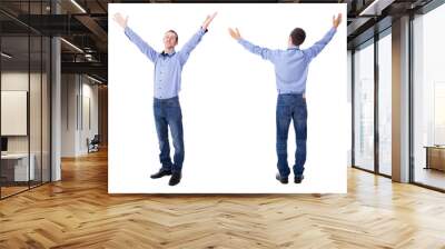 front and back view of cheerful young businessman celebrating so Wall mural