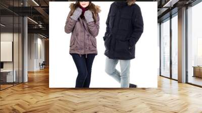 full length portrait of young woman and handsome man in winter c Wall mural