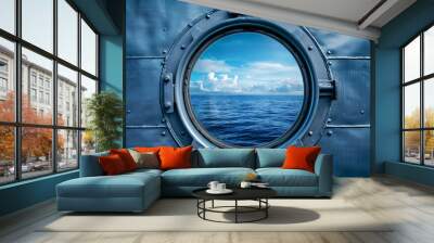 porthole of the ship with sea view Wall mural