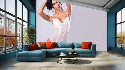 portrait of sexy young woman in white lingerie and space for your text Wall mural