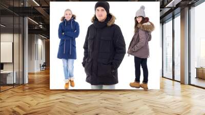 young people in winter jackets isolated on white Wall mural