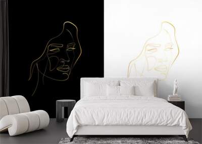 Fashion lineart portrait of young woman, isolated vector illustration. Abstract face vector. Gold Line Set	 Wall mural