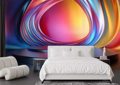 Abstract background with two round platforms in a colorful, glowing, futuristic setting. Wall mural