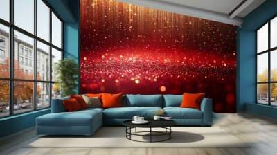 Abstract red and gold glitter background with bokeh lights. Wall mural