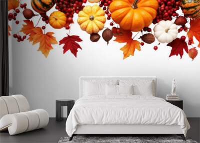 Autumn leaves and pumpkins frame, border Wall mural