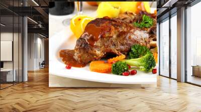 Braised rabbit meat with vegetables and potato dumplings Wall mural