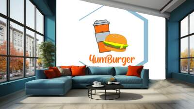 Burger with soft drink vector icon / logo restaurant. fastfood design illustration. Fit for fastfood business, shop  Wall mural