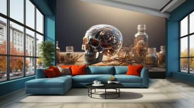 Poisons and antibiotics damage the brain and skull. Wall mural