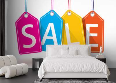 Colourful hanging sales tags with optional transparent shadow Wall mural