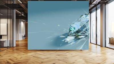 close-up round cut diamond with caustics rays on turquoise background, side view Wall mural