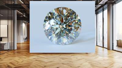 Round brilliant cut diamond on light blue background Wall mural