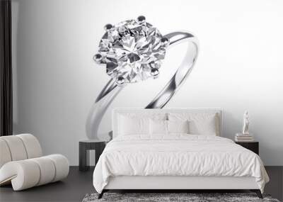 Solitaire diamond engagement ring isolated on white background Wall mural