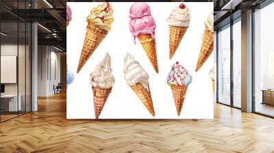 ice cream cone watercolor clipart	 Wall mural